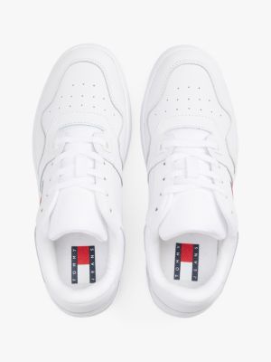 white retro leather basketball trainers for women tommy jeans