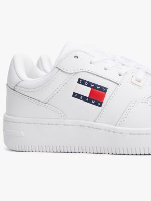 white retro leather basketball trainers for women tommy jeans