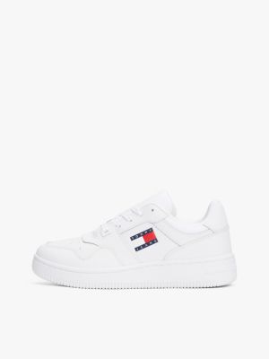 white retro leather basketball trainers for women tommy jeans