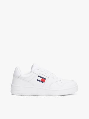 white retro leather basketball trainers for women tommy jeans