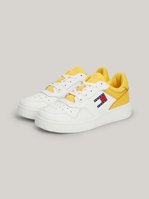 yellow essential retro klobiger ledersneaker für damen - tommy jeans