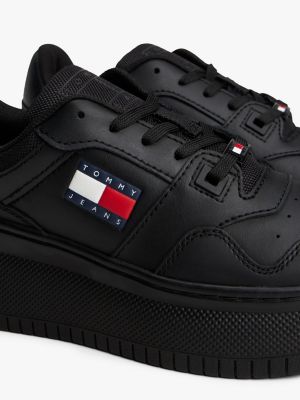 schwarz retro basketball-plateau-sneaker aus leder für damen - tommy jeans