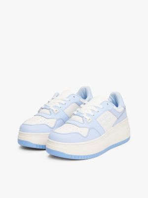 blue leather platform basketball trainers for women tommy jeans