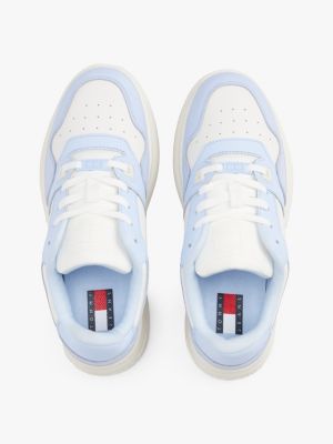 blue leather platform basketball trainers for women tommy jeans