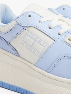 blue leather platform basketball trainers for women tommy jeans