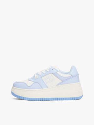 blue leather platform basketball trainers for women tommy jeans