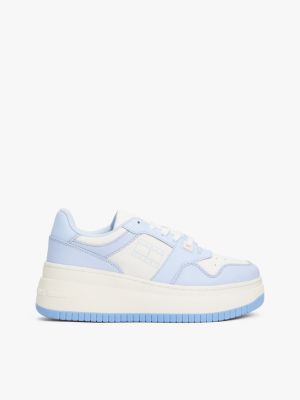 chaussures de basket compensées rétro en cuir bleu pour femmes tommy jeans