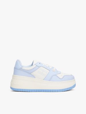 blue leather platform basketball trainers for women tommy jeans