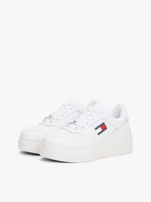 baskets en cuir à semelle compensée blanc pour femmes tommy jeans