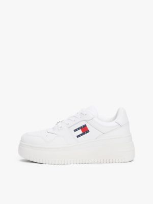 white leather platform basketball trainers for women tommy jeans