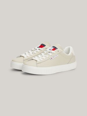 beige essential leather cupsole trainers for women tommy jeans