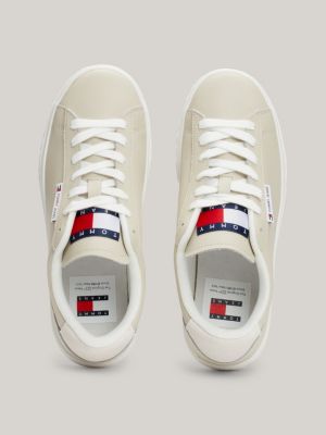 Essential Logo Leather Cupsole Trainers | Beige | Tommy Hilfiger