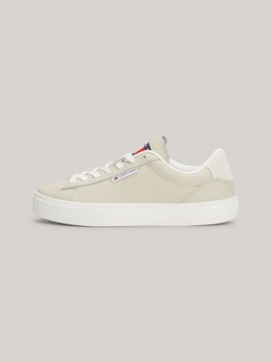 beige essential leather cupsole trainers for women tommy jeans