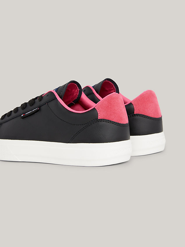 black essential leather contrast cupsole trainers for women tommy jeans