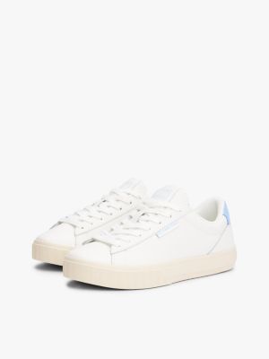 white leather contrast panel trainers for women tommy jeans