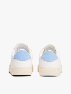 white leather contrast panel trainers for women tommy jeans