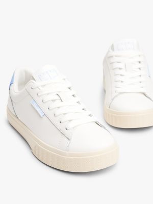 white leather contrast panel trainers for women tommy jeans