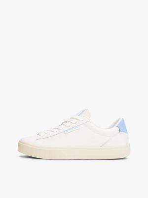 white leather contrast panel trainers for women tommy jeans