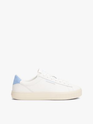 white leather contrast panel trainers for women tommy jeans