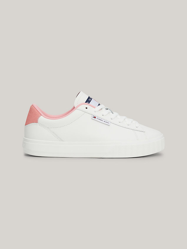 pink essential logo leather cupsole trainers for women tommy jeans