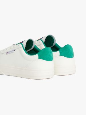 white essential leather contrast cupsole trainers for women tommy jeans