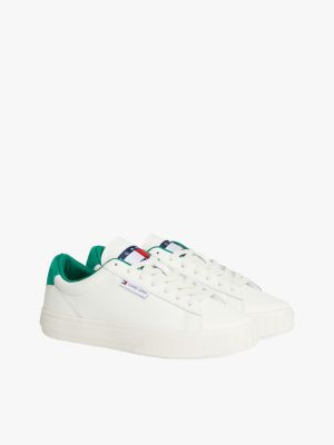 white essential leder-sneaker mit logo und cupsole für damen - tommy jeans