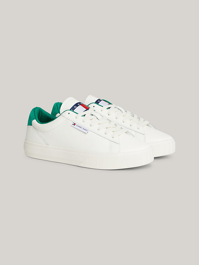 white essential logo leather cupsole trainers for women tommy jeans