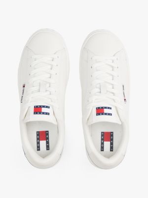 white leather contrast panel trainers for women tommy jeans