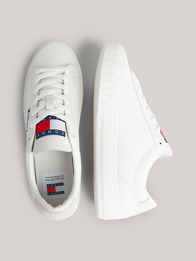 white essential leather contrast cupsole trainers for women tommy jeans