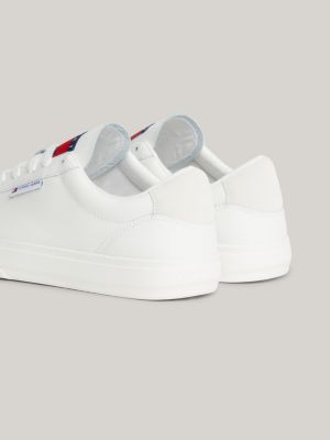 Essential Logo Leather Cupsole Trainers | White | Tommy Hilfiger