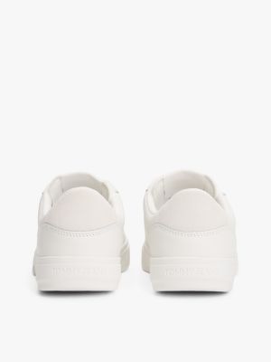 white leather contrast panel trainers for women tommy jeans