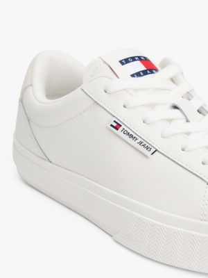 white leather contrast panel trainers for women tommy jeans