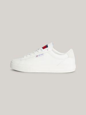 Essential Logo Leather Cupsole Trainers | White | Tommy Hilfiger