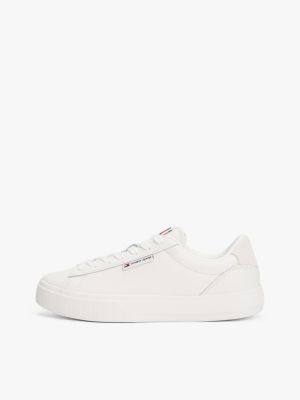 white leather contrast panel trainers for women tommy jeans