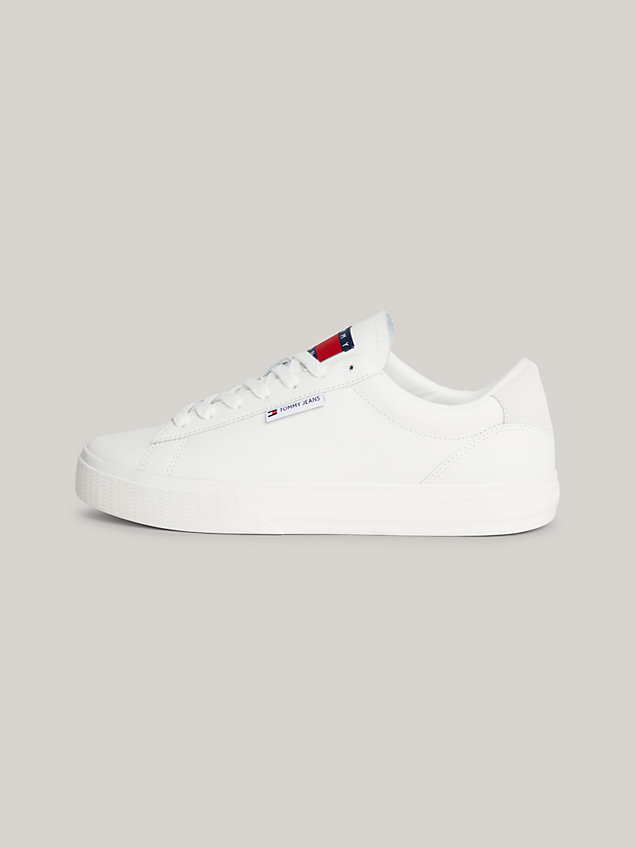 white essential leather contrast cupsole trainers for women tommy jeans
