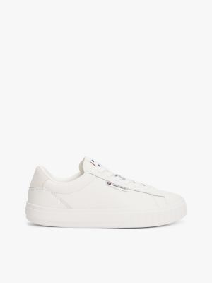 white leather contrast panel trainers for women tommy jeans