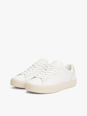 white leather contrast panel trainers for women tommy jeans