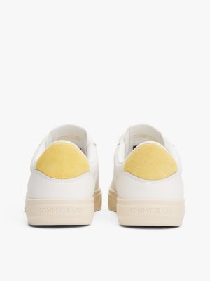 yellow leather contrast panel trainers for women tommy jeans