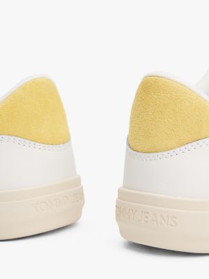 yellow leather contrast panel trainers for women tommy jeans