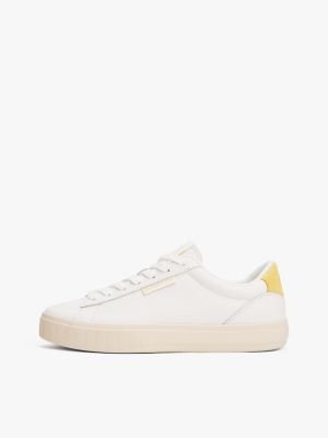 white leather contrast panel trainers for women tommy jeans