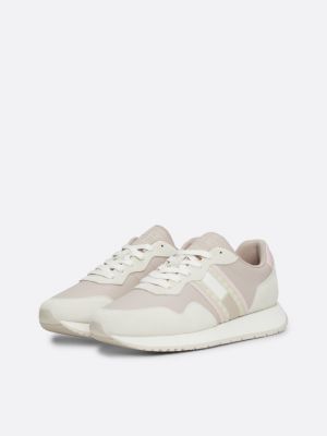 white suede mixed texture runner trainers for women tommy jeans