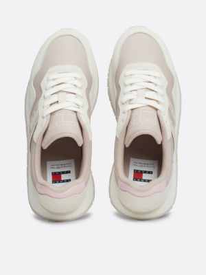 baskets de running en daim multitextures beige pour femmes tommy jeans