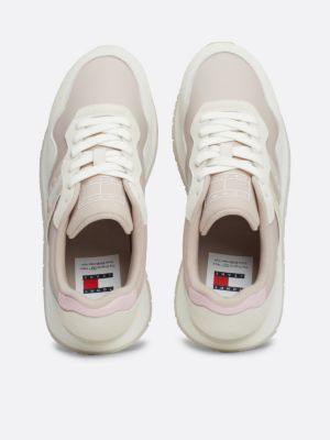 white suede mixed texture runner trainers for women tommy jeans