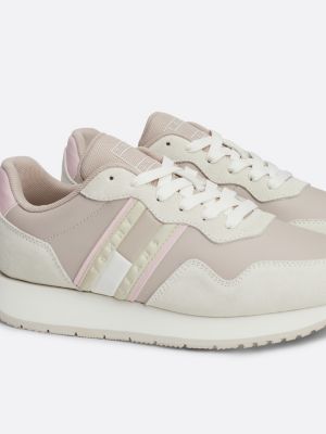 baskets de running en daim multitextures beige pour femmes tommy jeans