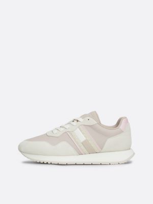 white suede mixed texture runner trainers for women tommy jeans