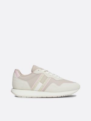 sneakers running in camoscio con distintivo white da donne tommy jeans