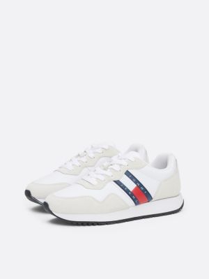 white suede mixed texture runner trainers for women tommy jeans