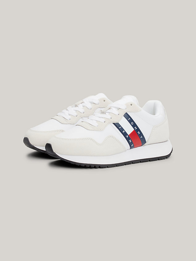 white essential suede fine-cleat runner trainers for women tommy jeans