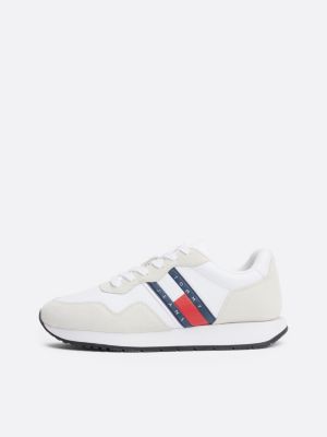 white suede mixed texture runner trainers for women tommy jeans