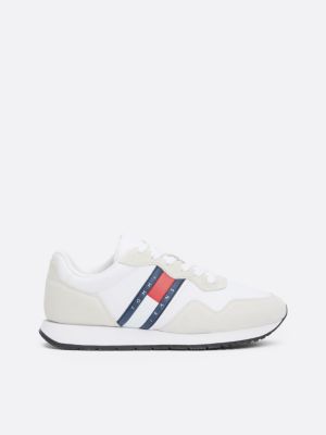 white suede mixed texture runner trainers for women tommy jeans